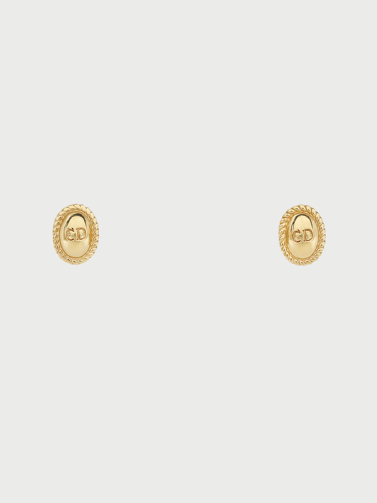 Christian Dior 2010s Gold Plated Metal CD Oval Earrings