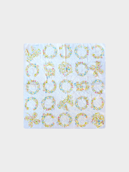 Chanel 1990s Multicolor Coco Printed Silk Scarf
