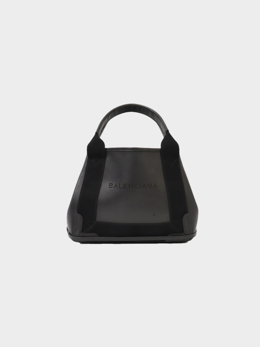 Balenciaga 2020s Black Leather Navy Cabas XS Shoulder Bag