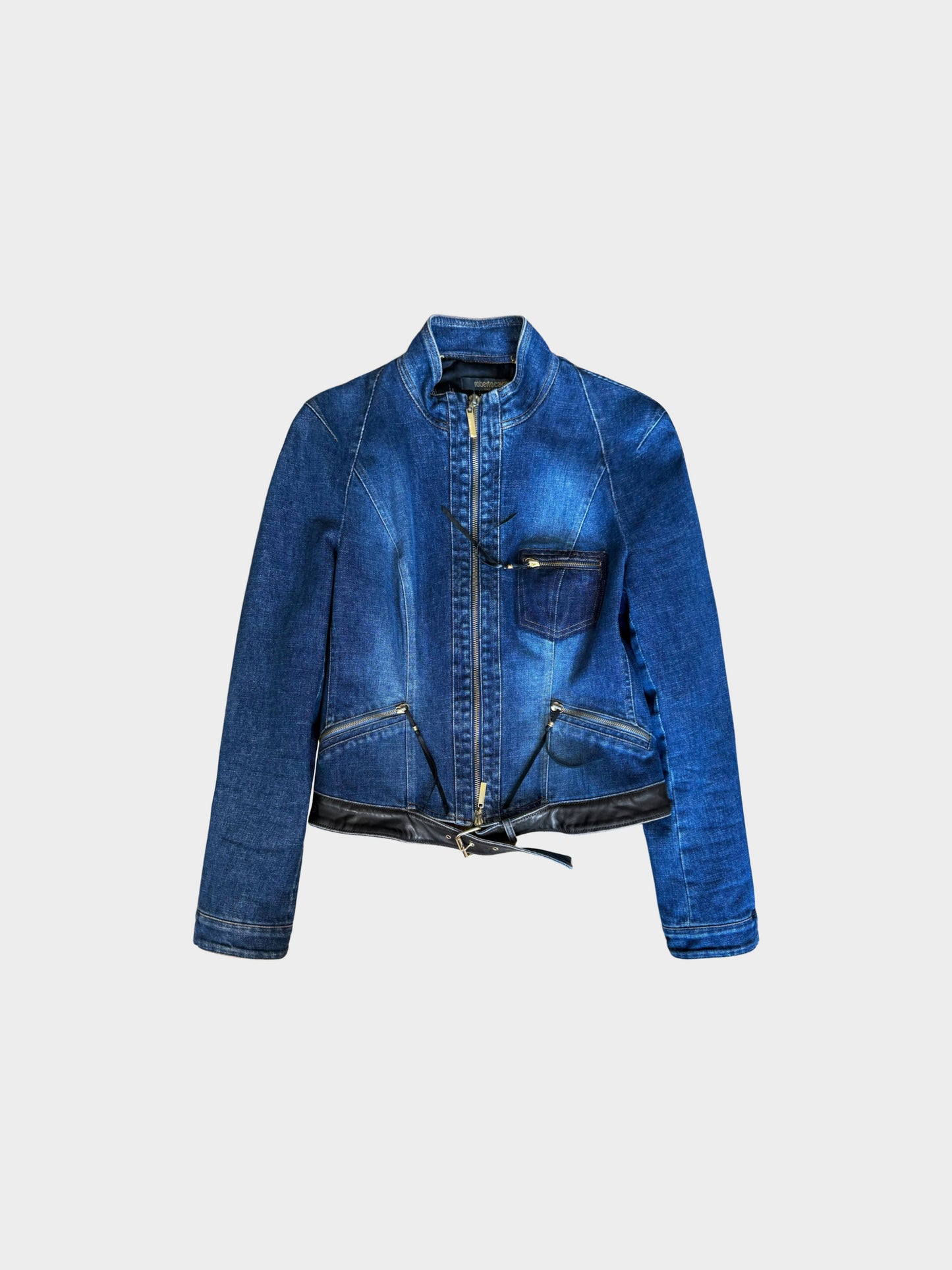 Roberto Cavalli 2000s Denim Belted Zip Jacket