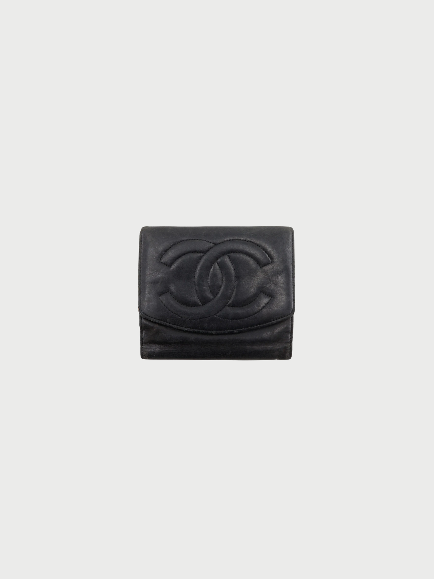 Chanel 1990s Black Lambskin Leather Coco Mark Bi-Fold Wallet