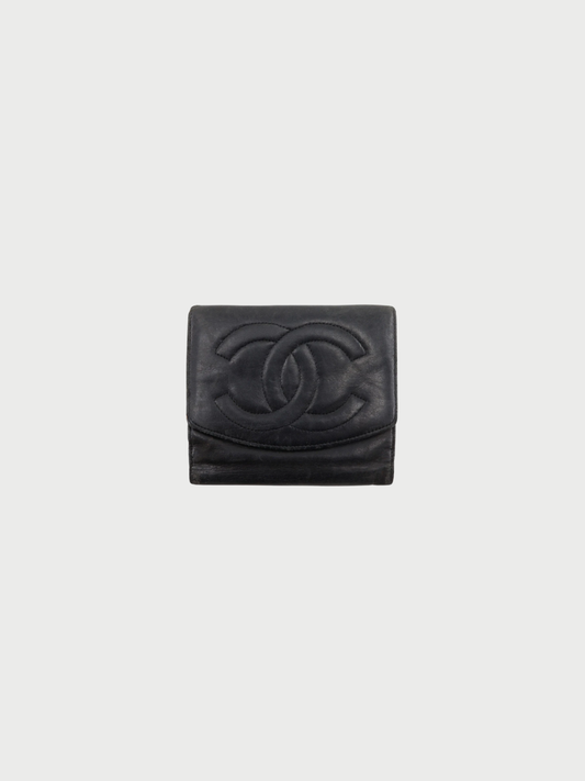 Chanel 1990s Black Lambskin Leather Coco Mark Bi-Fold Wallet