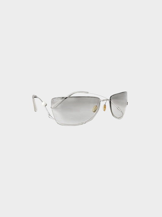 Chanel 2010s Rare Silver Rimless Lower Frame Sunglasses with Faux Pearl
