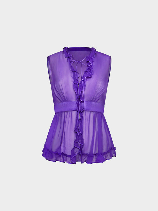 Dolce and Gabbana 2000 Purple Silk Ruffled Top