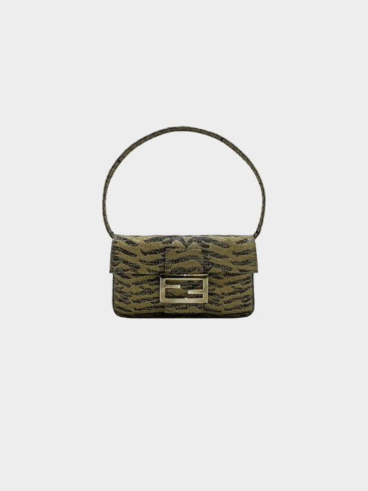 Fendi 2000s Rare Gold and Navy Glitter Tiger Print Mini Bag