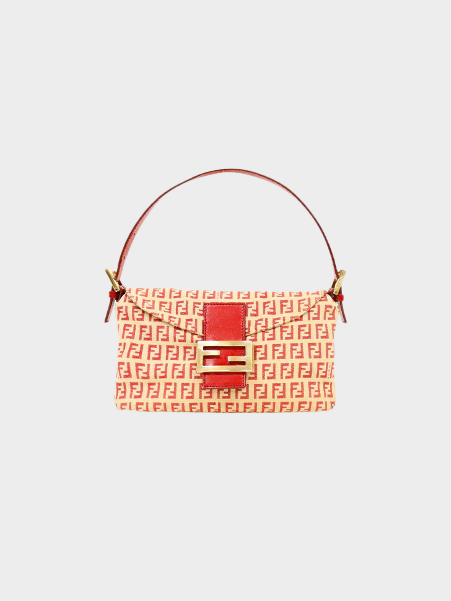 Fendi 2000s Beige and Red Zucchino Baguette Bag