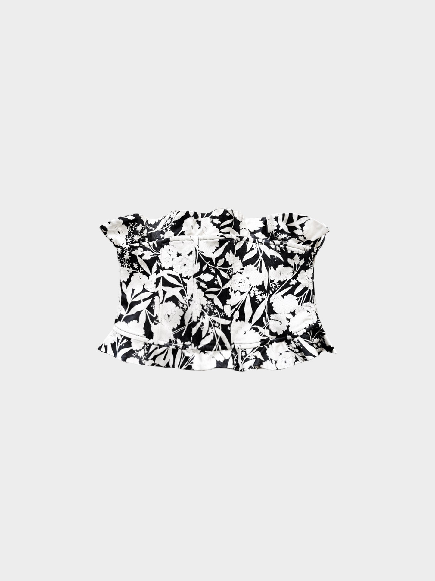 Dolce and Gabbana 2010s Black and Beige Floral Ruffled Waist Cincher