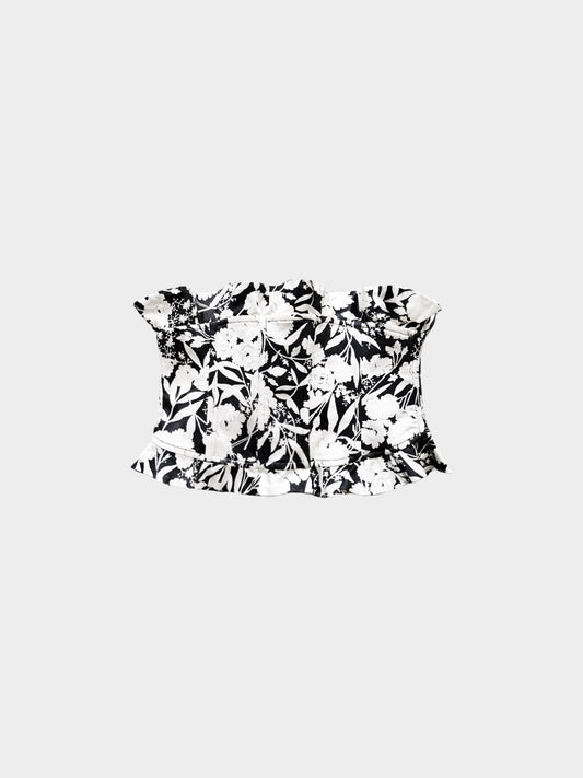 Dolce and Gabbana 2010s Black and Beige Floral Ruffled Waist Cincher