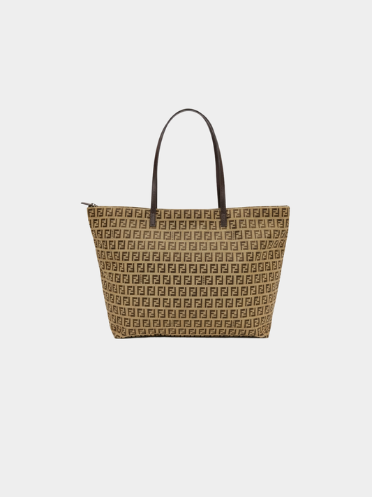 Fendi 2000s Beige and Brown Zucchino Canvas Tote Bag
