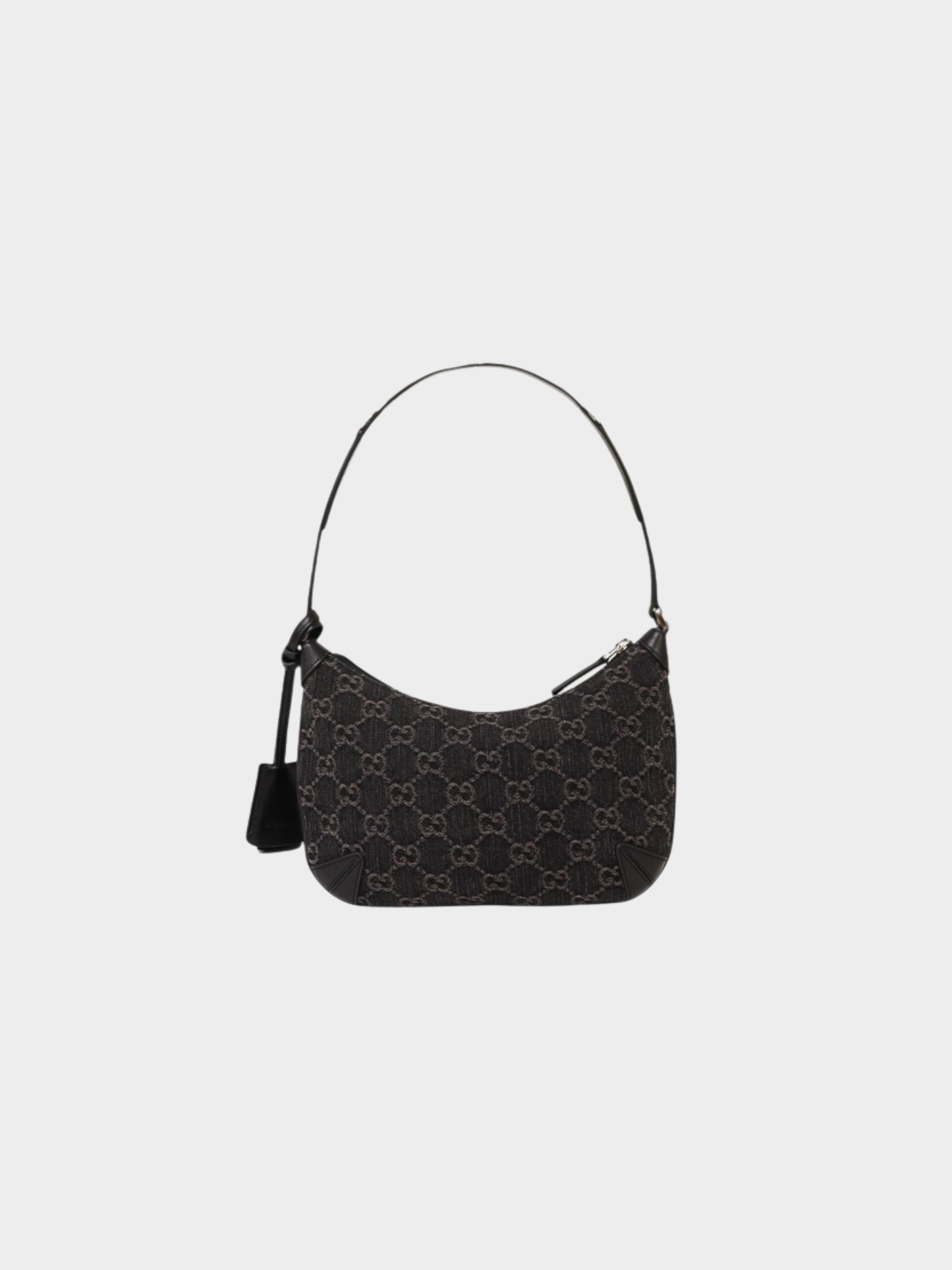 Gucci 2000s Black Denim Leather GG Horsebit Shoulder Bag
