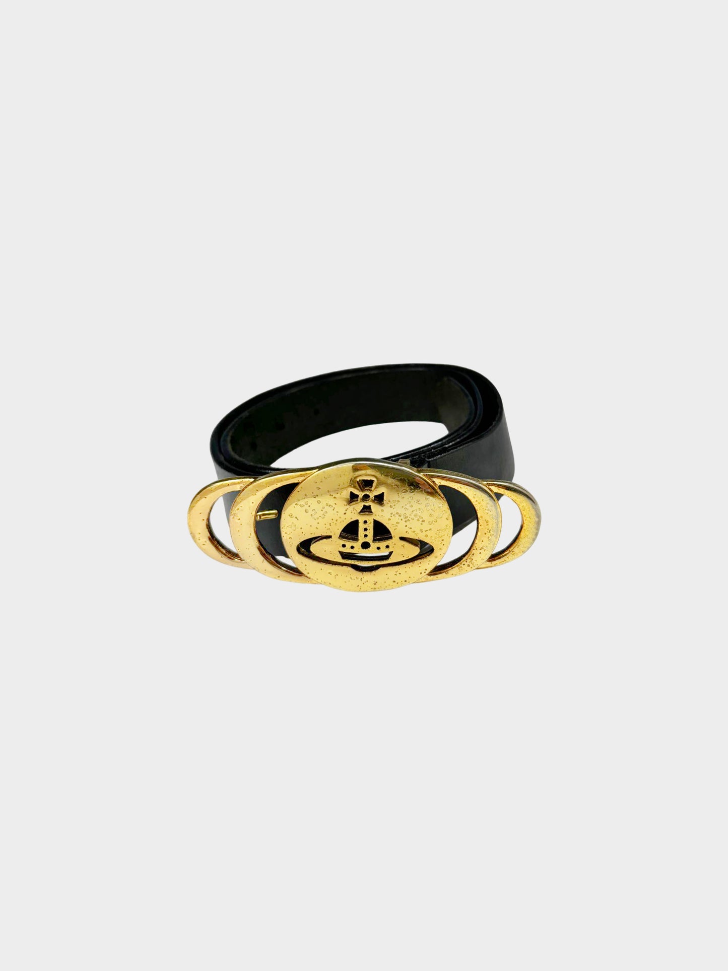 Vivienne Westwood 2000s Black and Gold Orb Logo Leather Belt