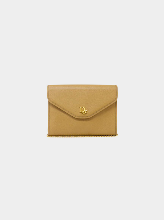 Christian Dior 2000s Beige Logo Hardware Leather Chain Shoulder Bag