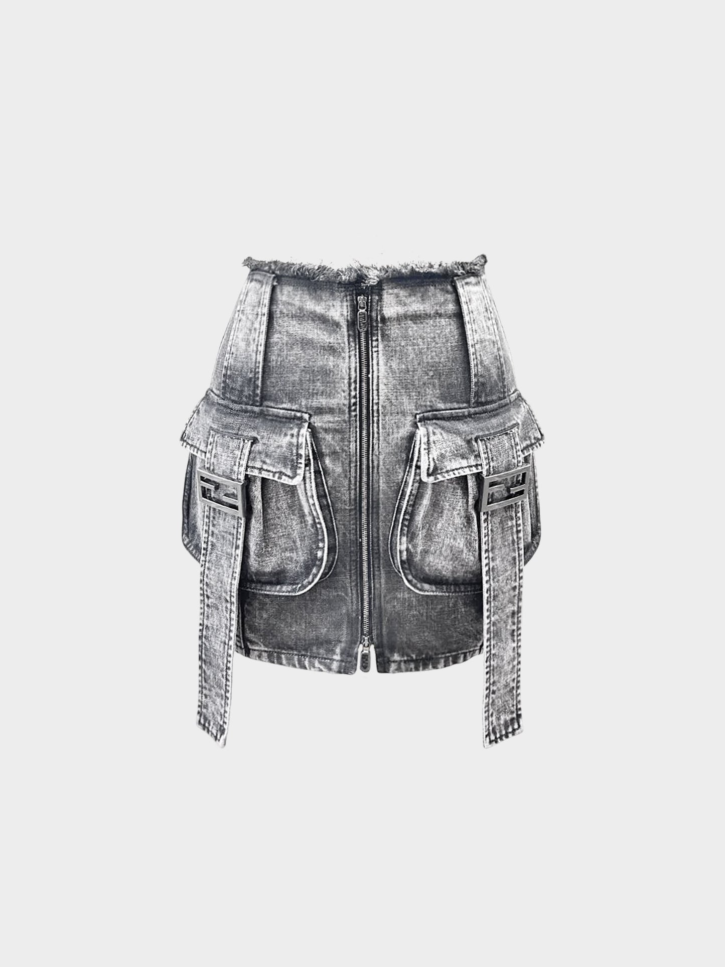 Fendi 2022 Grey Acid Wash Denim Mini Skirt