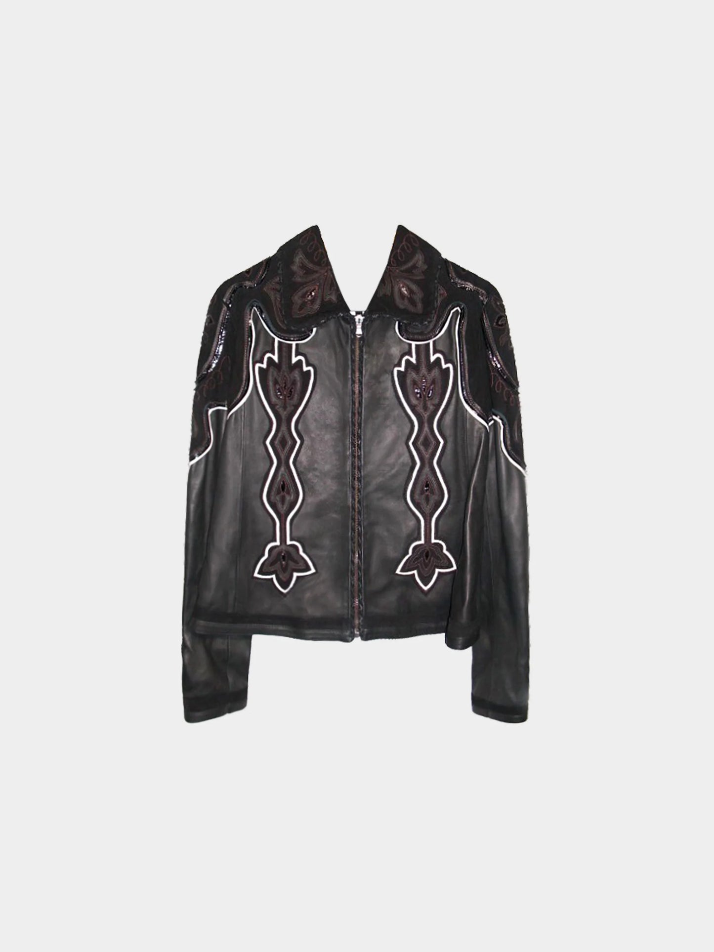 Roberto Cavalli 2000s Just Cavalli Black Leather and Suede Jacket and Mini Skirt Set
