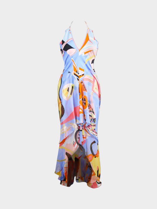 Emilio Pucci SS 2004 Runway Asymmetrical Ruffled Silk Maxi Dress