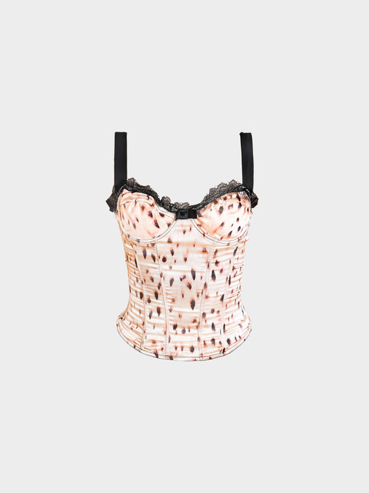 Blumarine 2000s Pink and Black Speckled Print Corset