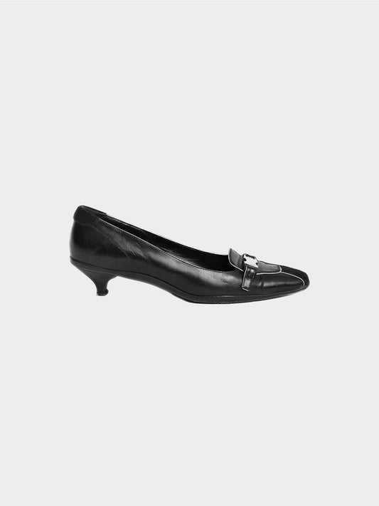 Prada Late 1990s Black Leather Buckle Heeled Mules
