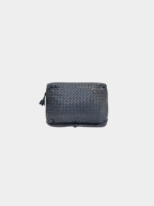 Bottega Veneta 2000s Navy Intrecciato Leather Shoulder Bag