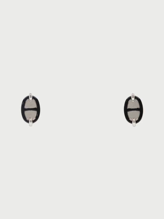 Hermès 2000s Silver Black Plated Metal Mini Maillon Earrings