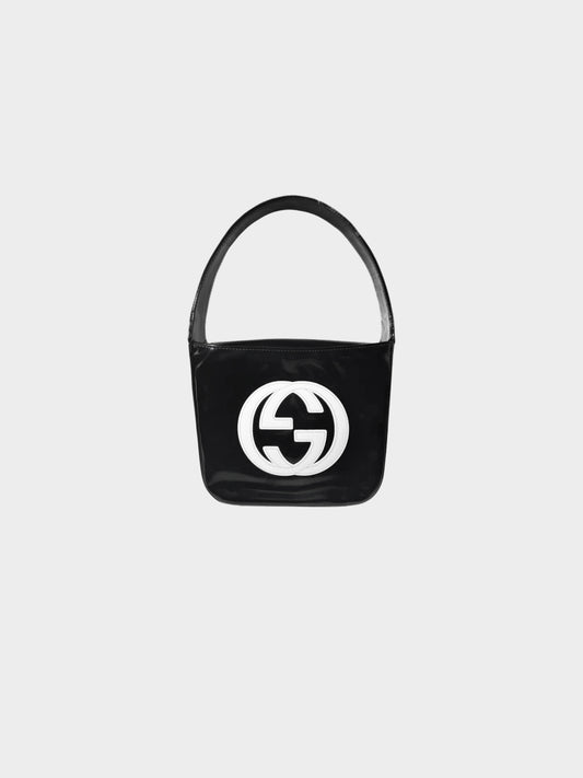 Gucci 1990s Black Patent Leather GG Handbag