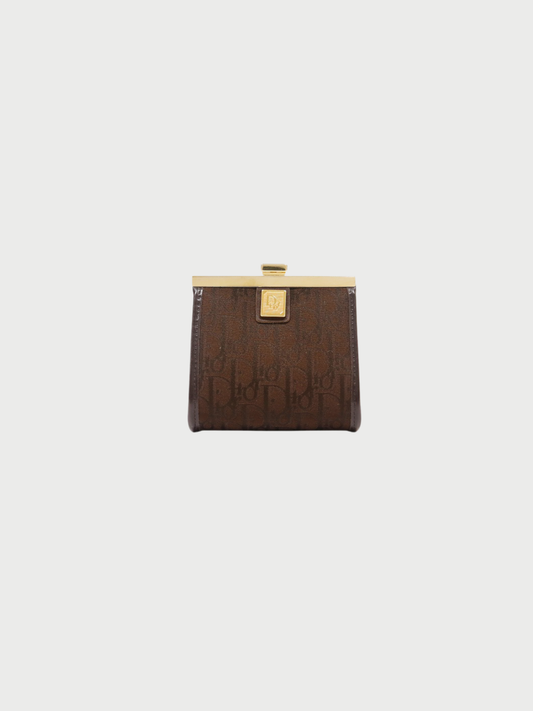 Christian Dior 2000s Brown Trotter Canvas Leather Clasp Coin Case