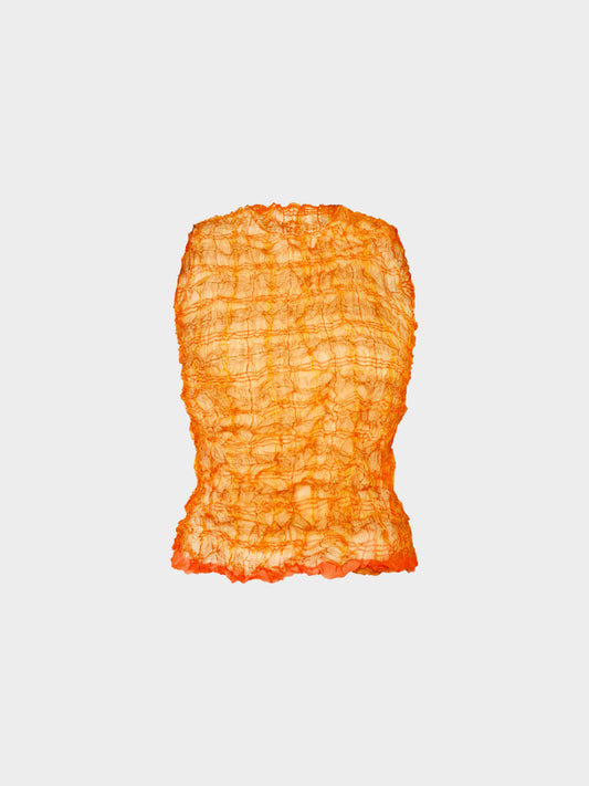 Issey Miyake 1990s Orange and Gold Checkered Pleated Top