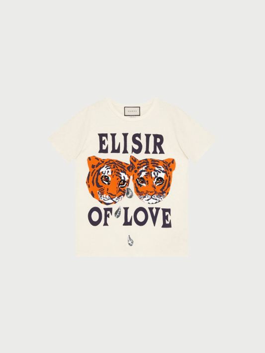 Gucci 2019 White Elisir of Love Tiger Sequin T-Shirt