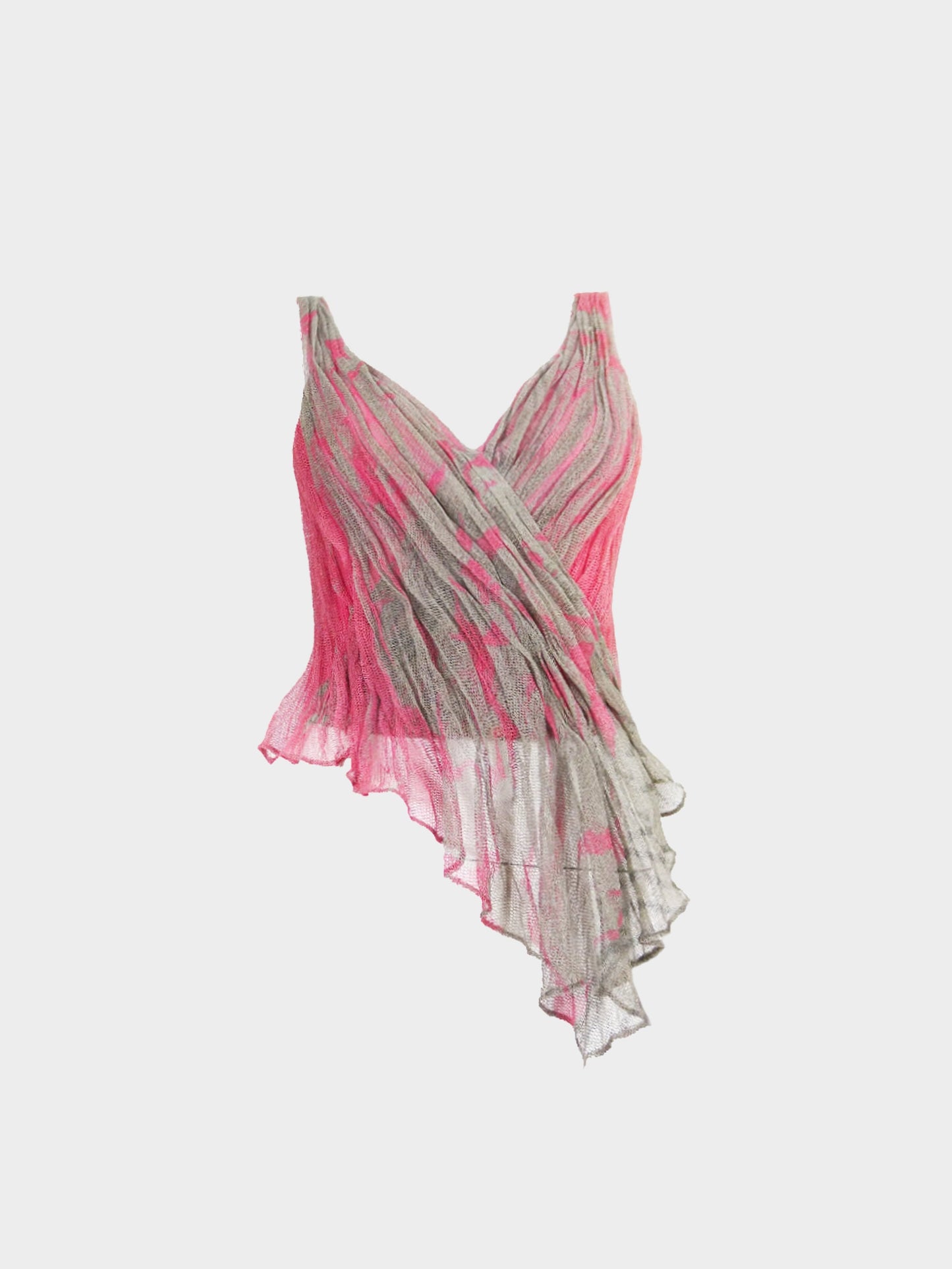 La Perla 2000s Pink and Grey Asymmetrical Mesh Corset Top