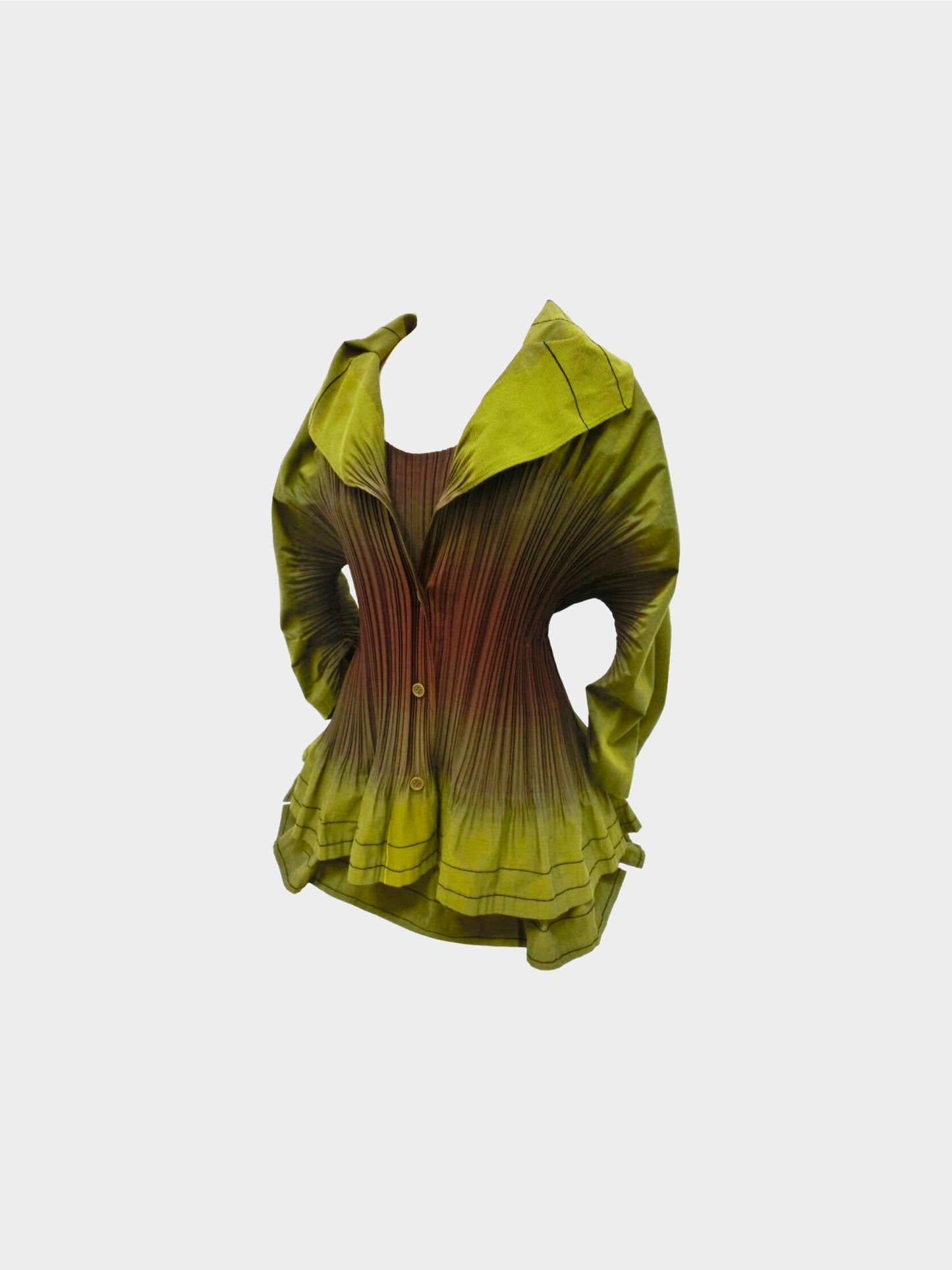 Issey Miyake FW 2017 Rare Fete Apoc Green and Brown Top and Jacket Set