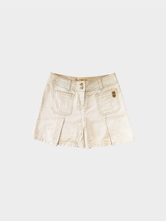John Galliano 2000s Beige Denim Pleated Mini Skirt