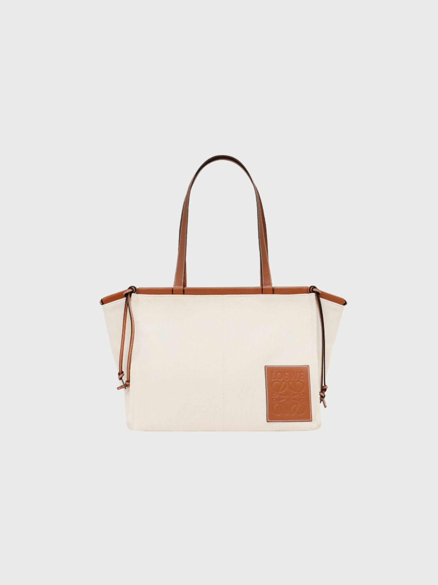 Loewe 2000s Ivory Brown Canvas Leather Cushion Tote Bag