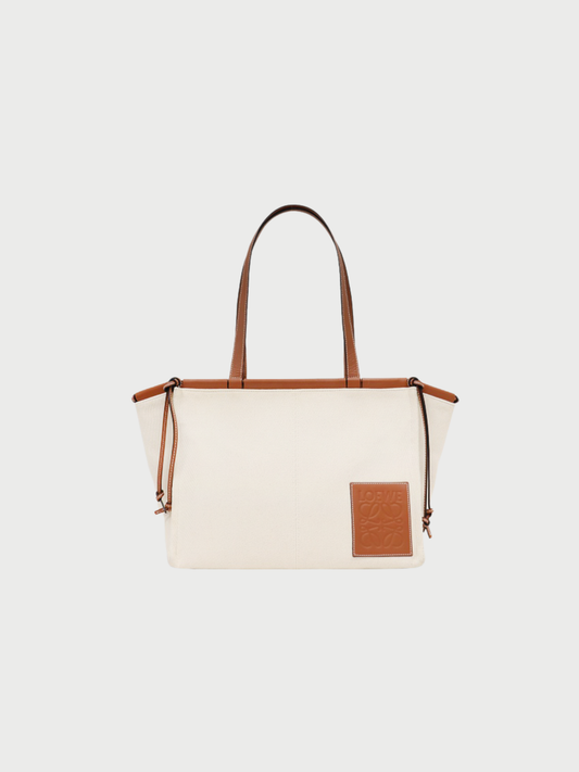 Loewe 2000s Ivory Brown Canvas Leather Cushion Tote Bag