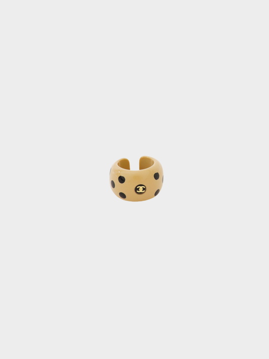 Chanel 2000s Beige Black Plastic COCO Ring