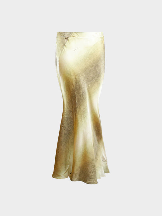 Roberto Cavalli 2000s Beige and Brown Gradient Python Print Silk Skirt