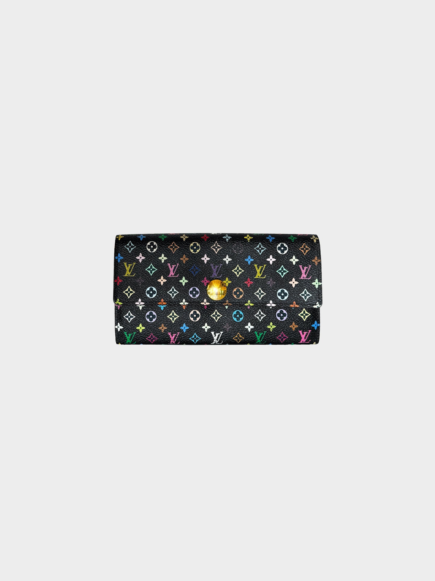 Louis Vuitton Early 2010s Black and Multicolor Murakami Long Wallet