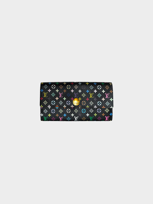Louis Vuitton Early 2010s Black and Multicolor Murakami Long Wallet