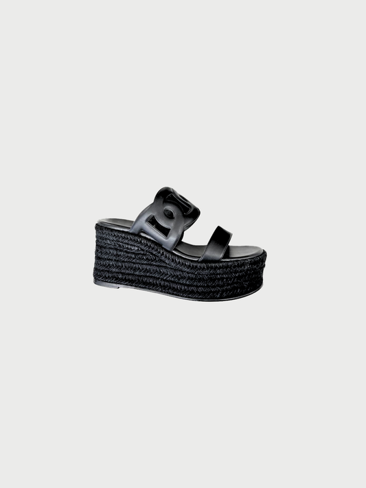 Hermès SS 2024 Black Leather Ithea 30 Espadrille Sandals