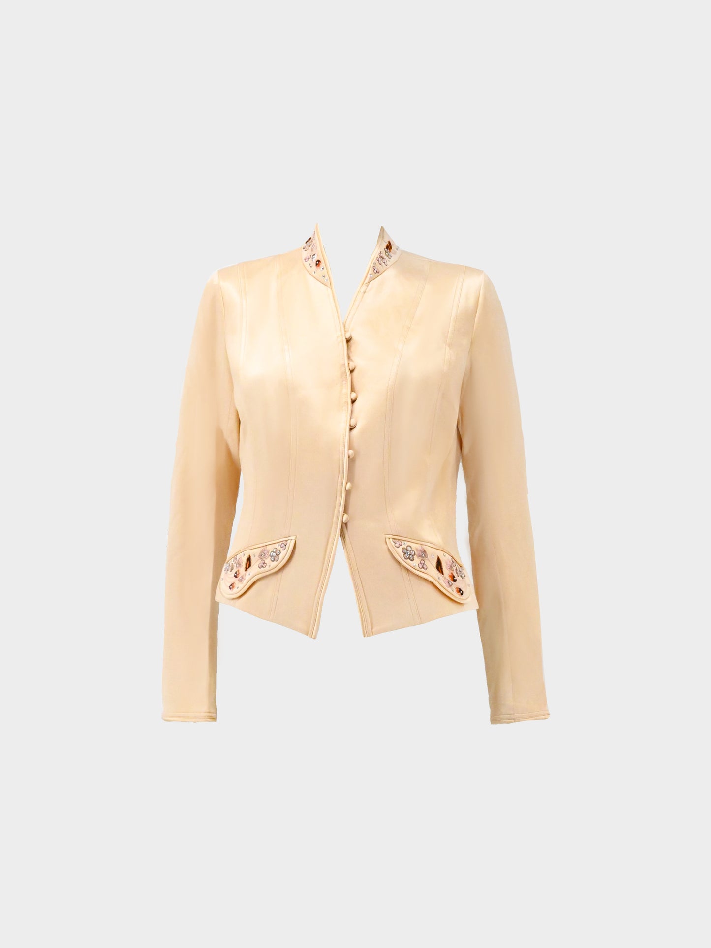 John Galliano SS 2006 Champagne Beige Floral Embroidered Satin Jacket