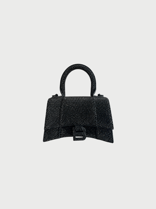 Balenciaga 2022 Black Crystal Suede XS Hourglass Bag