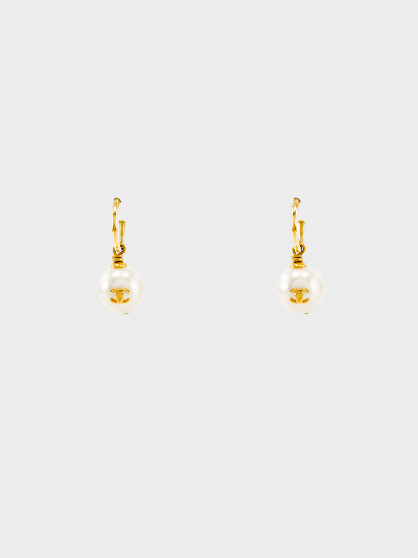 Chanel 1990s Coco Mark Pearl Hoop Earrings
