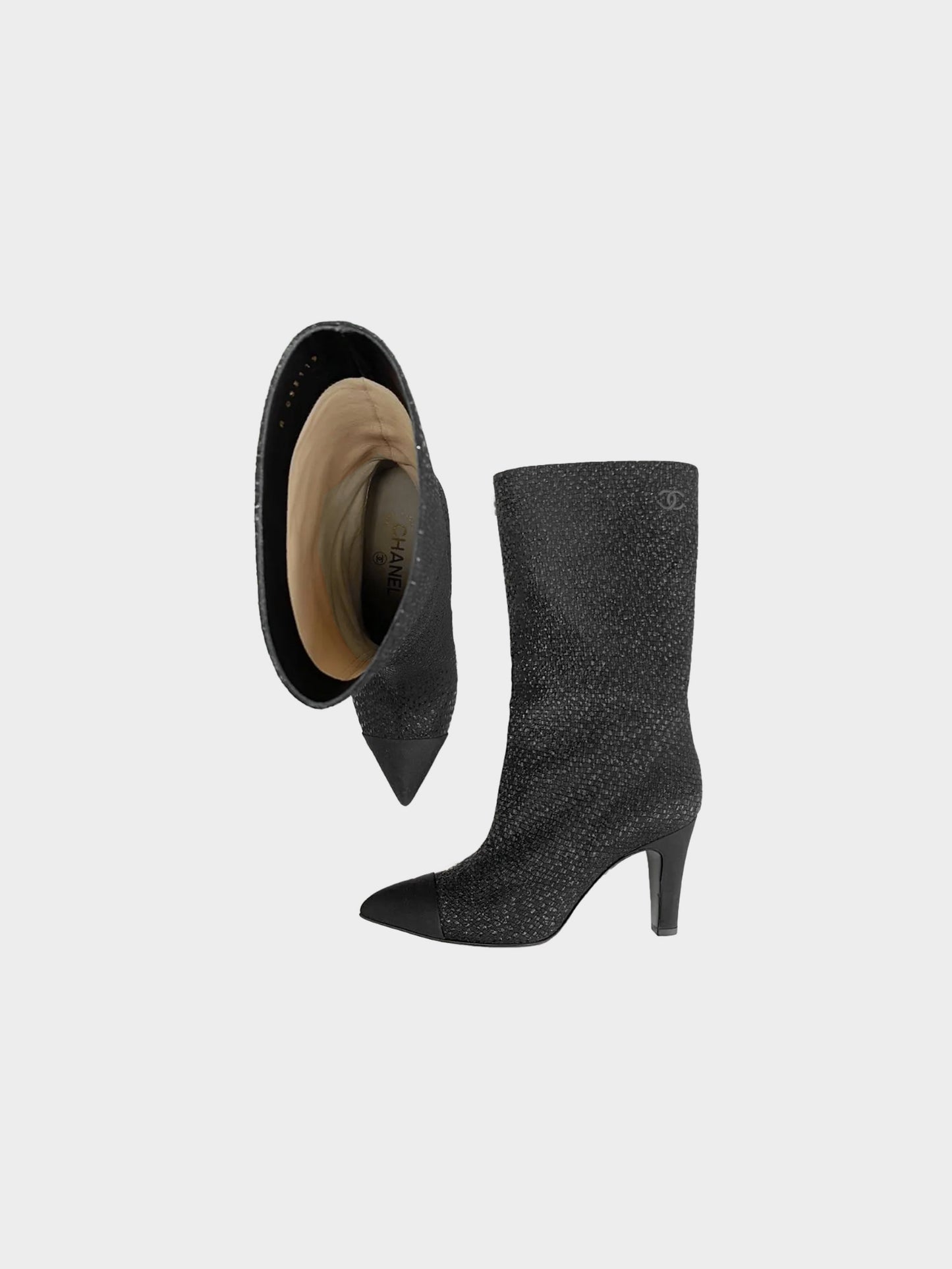 Chanel 2010s Black Fantasy Gabrielle Coco CC Signature Cap Toe Boots