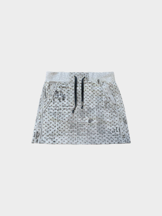 John Galliano 2000s Grey Floral and Newspaper Print Skirt
