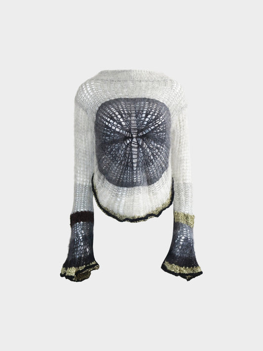 Jean Paul Gaultier 2007 Grey Knitted Angora Wool Spider Web Maxi Long Sleeve Top