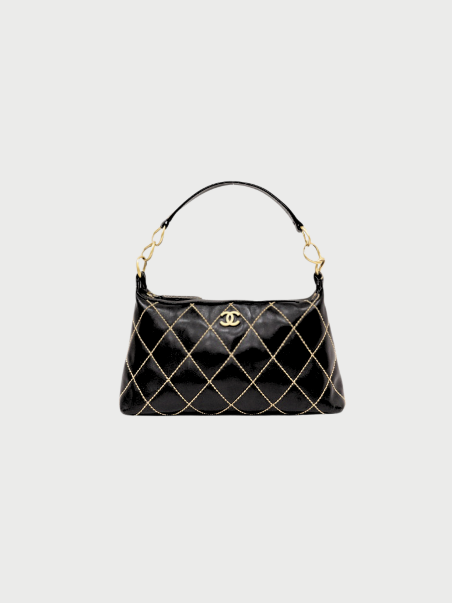 Chanel 2003 Black Wild Stitch Leather One Shoulder Bag
