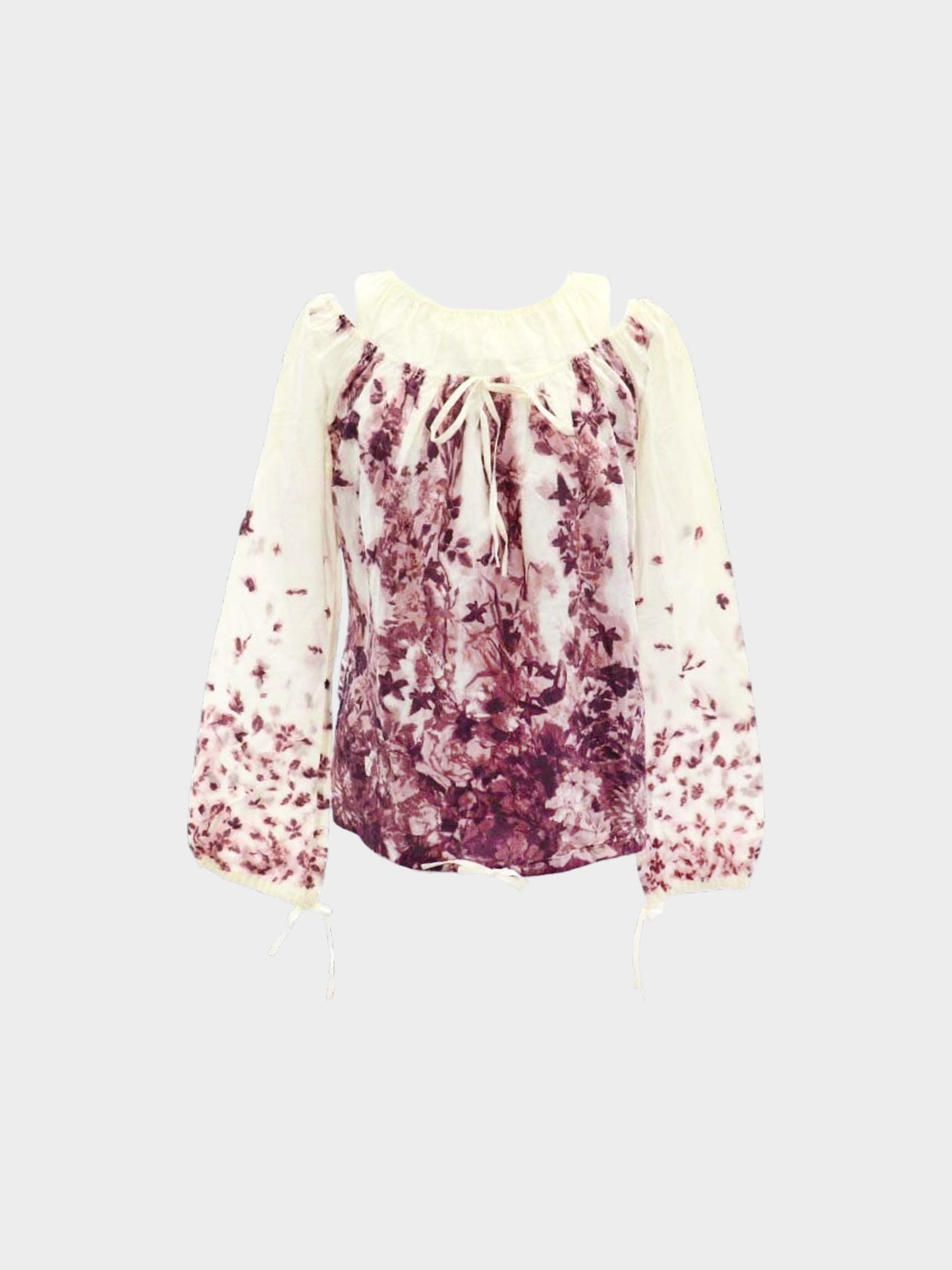 Jean Paul Gautier 2000s White and Purple Floral Print Off-shoulder Top
