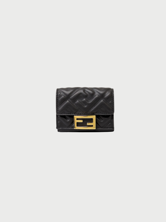 Fendi 2000s Black Leather Logo Hardware Compact Wallet