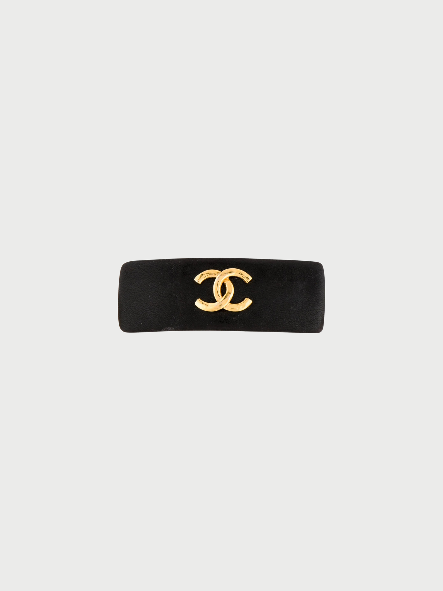 Chanel 1990s Black Leather COCO Barrette