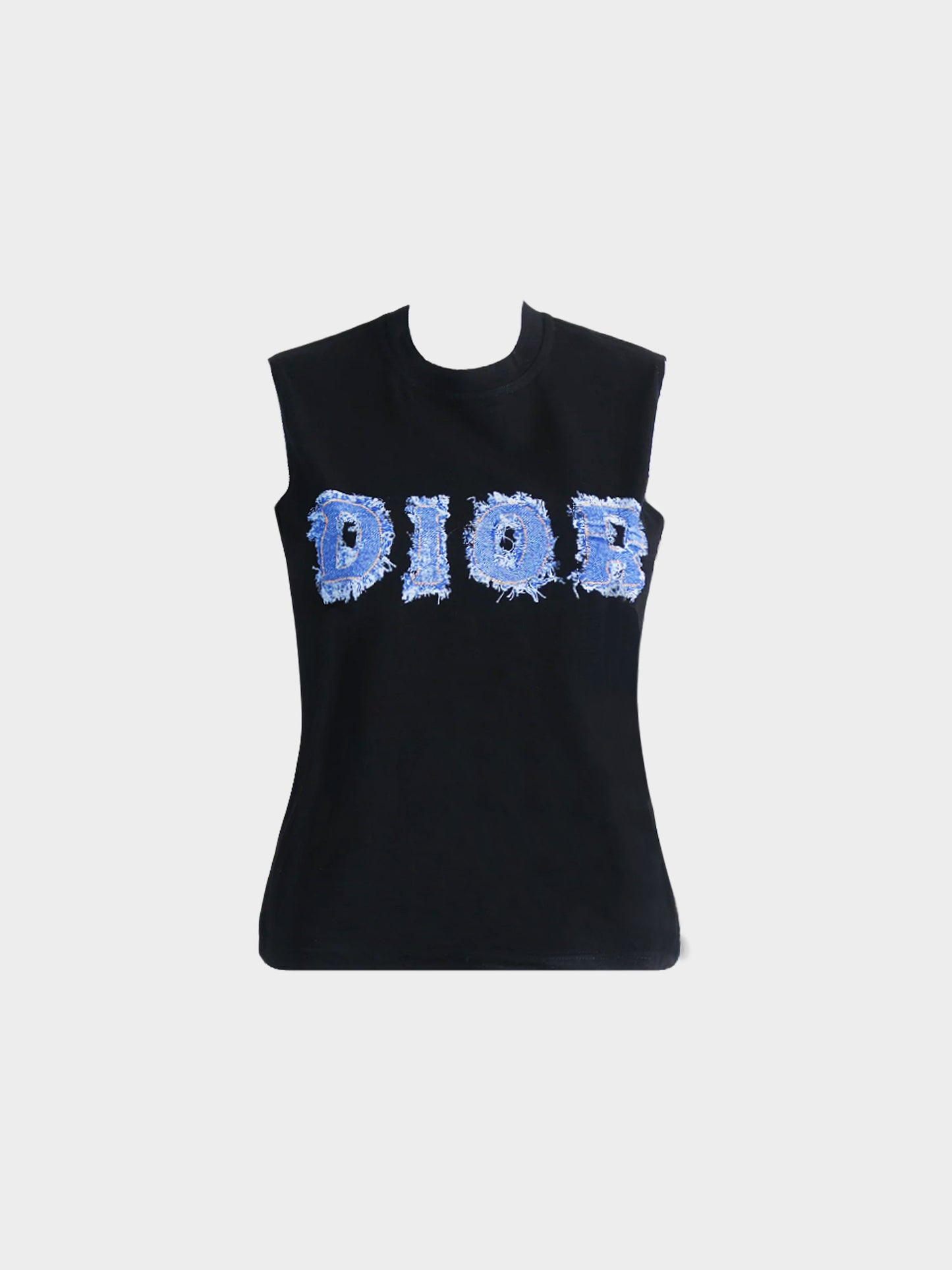 Christian Dior by John Galliano SS 2003 Black Cotton Tank Top with Dior Denim Logo