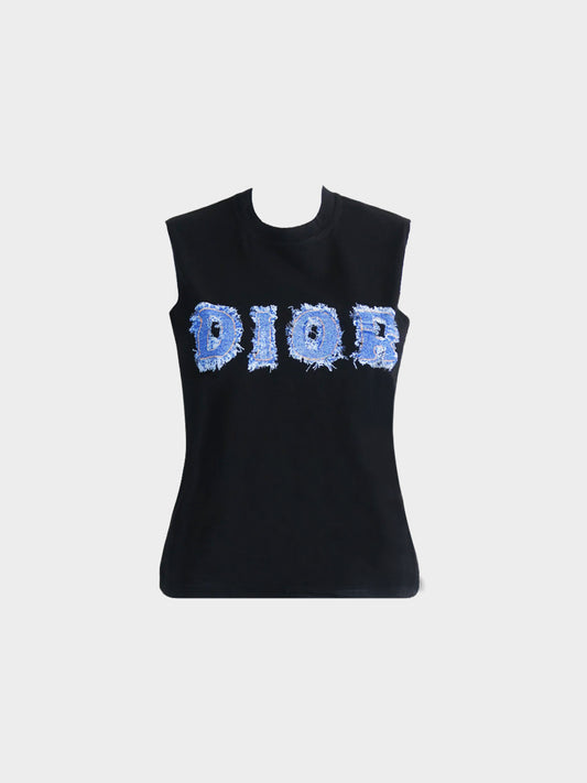 Christian Dior by John Galliano SS 2003 Black Cotton Tank Top with Dior Denim Logo