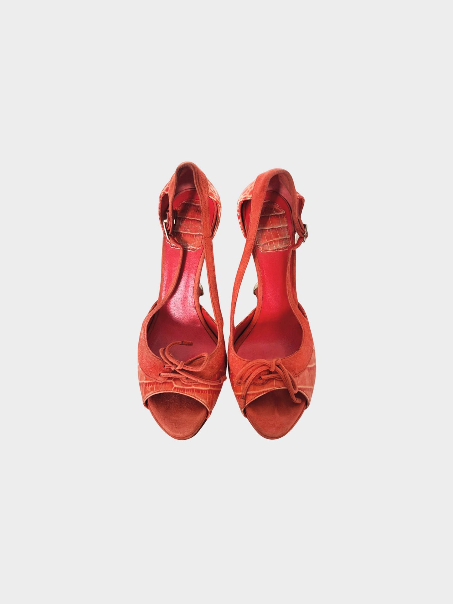 Christian Dior 2000s Red Crocodile and Suede Wedge Heels